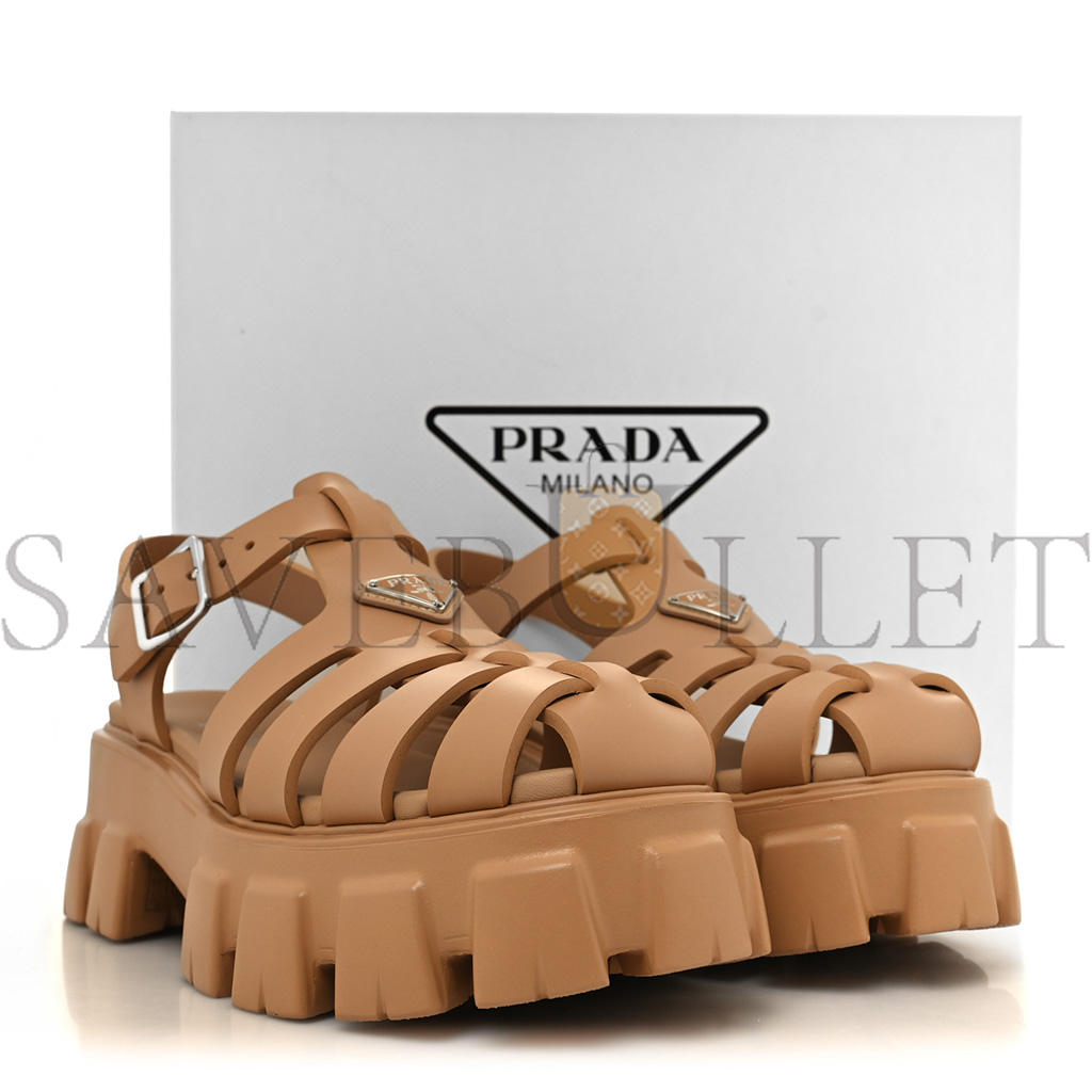 Pra*a foam rubber metal triangle logo monolith 55mm cage sandals 41 orzo