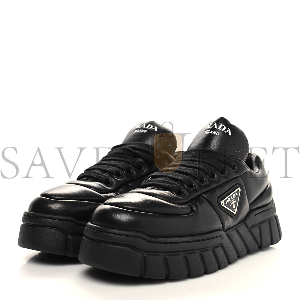 Pra*a nappa soft metal triangle logo womens padded 30mm sneakers 36.5 black