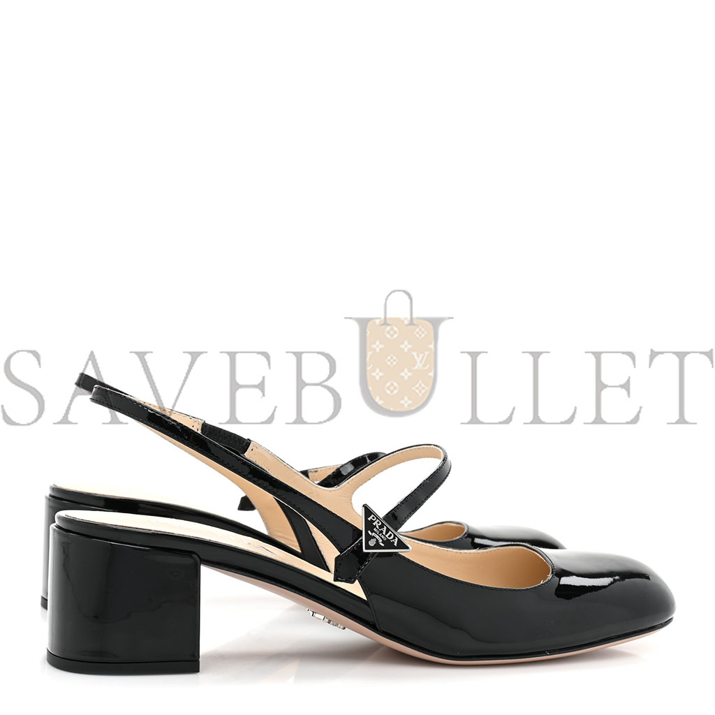 Pra*a patent decolette logo mary jane 45mm slingback pumps 40 black