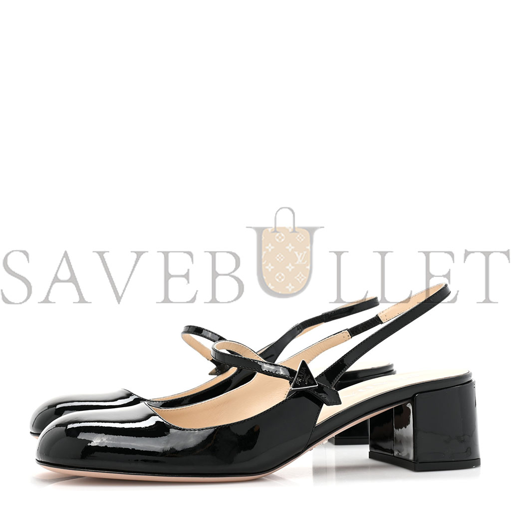 Pra*a patent decolette logo mary jane 45mm slingback pumps 40 black