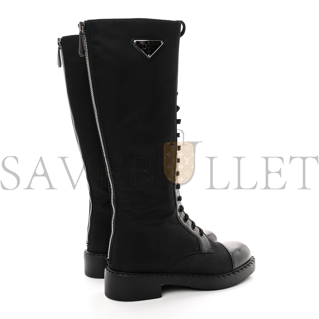 Pra*a re-nylon spazzolato rois metal triangle logo tall 50mm combat boots 38.5 black