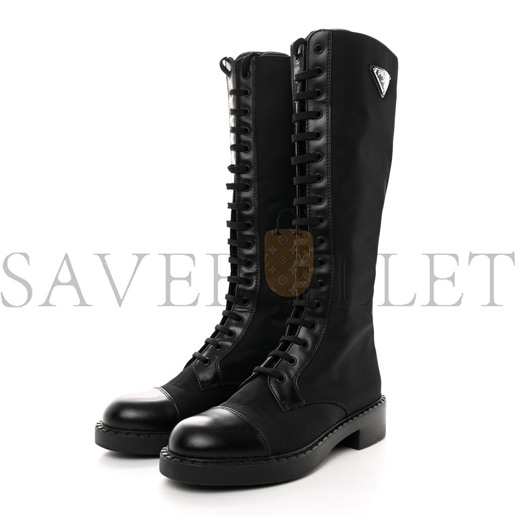 Pra*a re-nylon spazzolato rois metal triangle logo tall 50mm combat boots 38.5 black