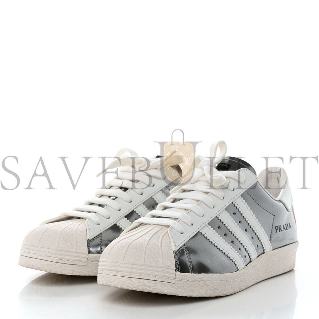 pra*a x Ad*s brushed calfskin logo mens superstar sneakers 6 silver white