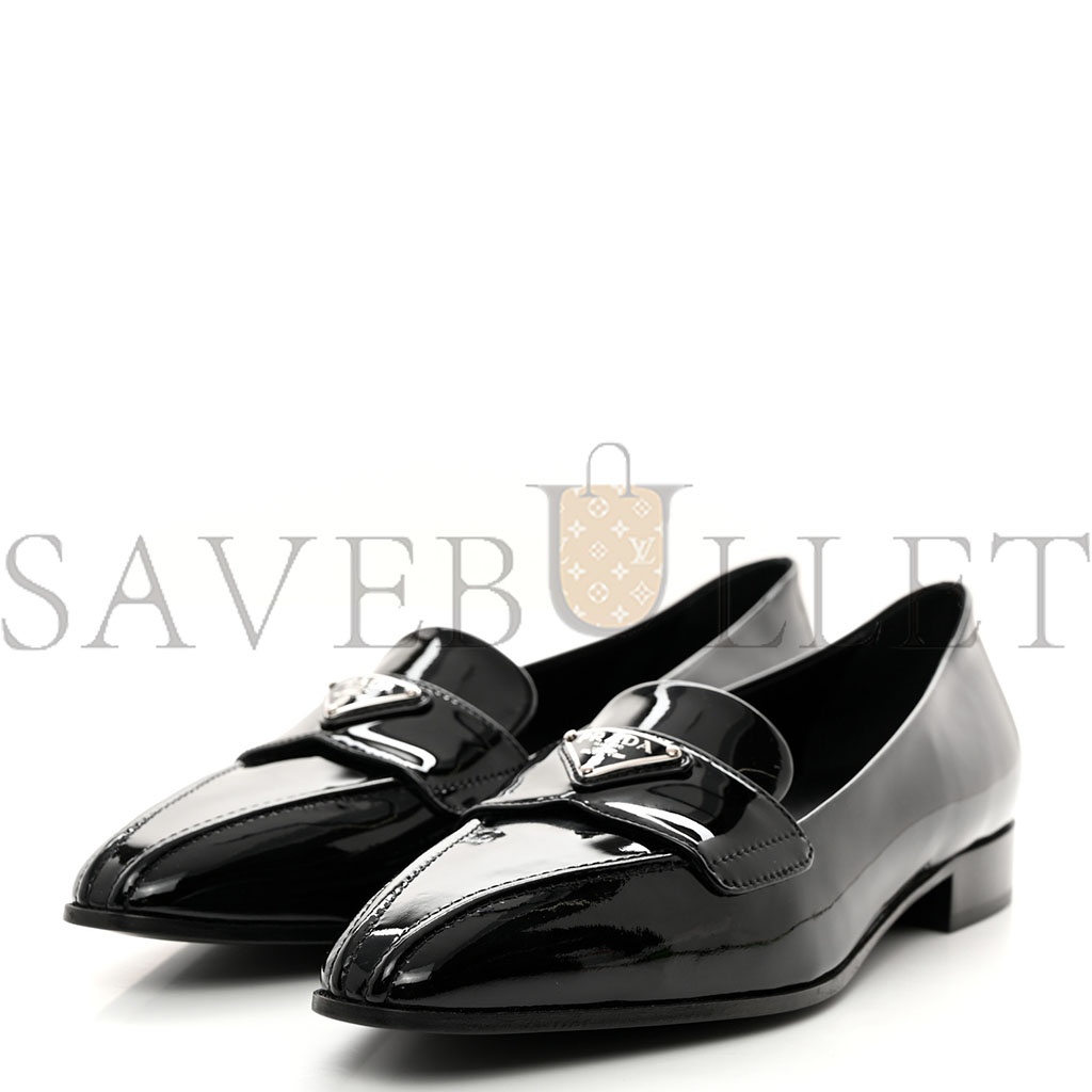 Pra*a vernice metal triangle logo pointed toe 25mm loafers 37.5 black