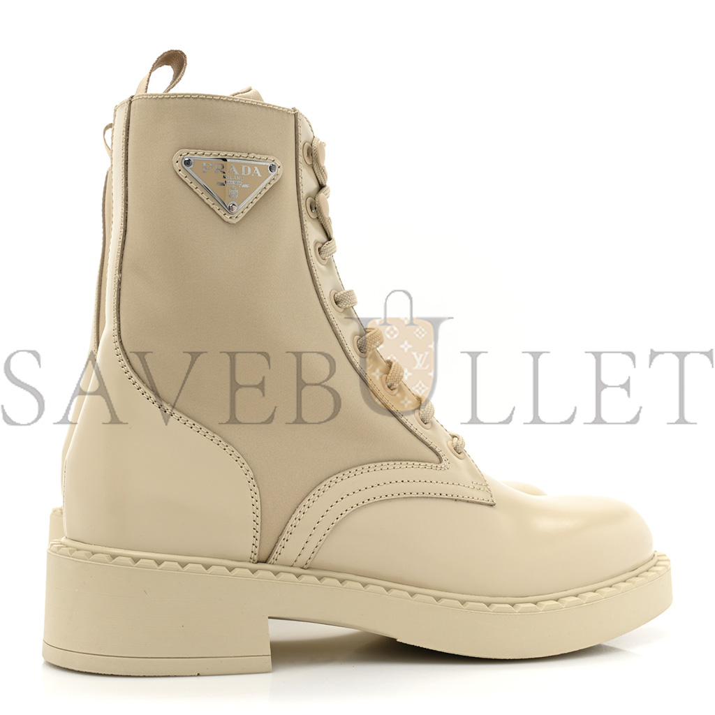 Pra*a spazzolato re-nylon metal triangle logo womens 50mm combat boots 39.5 deserto