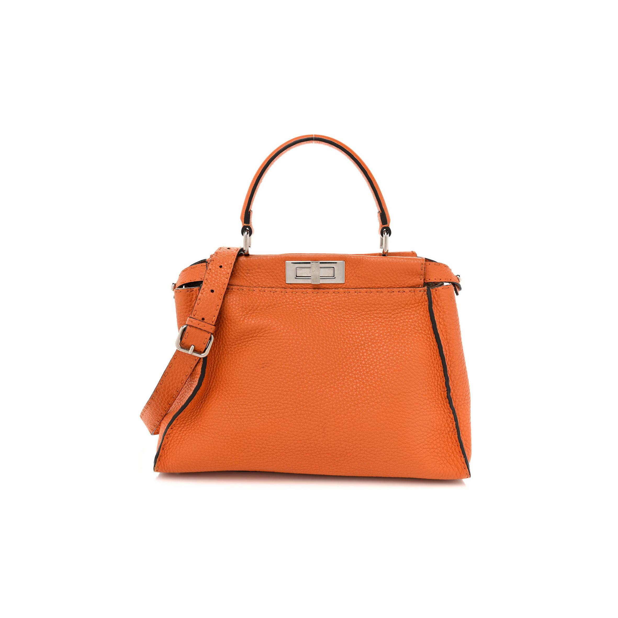 F**di cuoio romano selleria bi-color medium peekaboo iconic satchel orange stone (34*26*13cm)