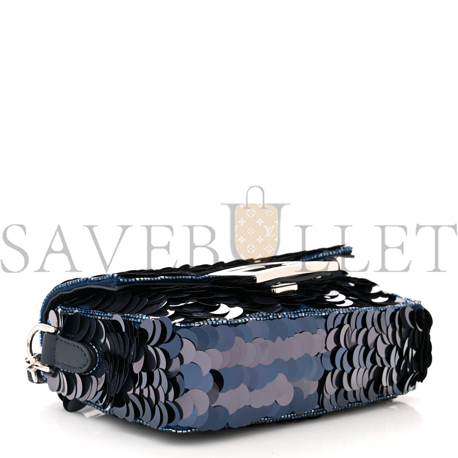 F**di sequin paillettes shiny nappa pequin mini baguette dark blue lunai (18*13*5cm)