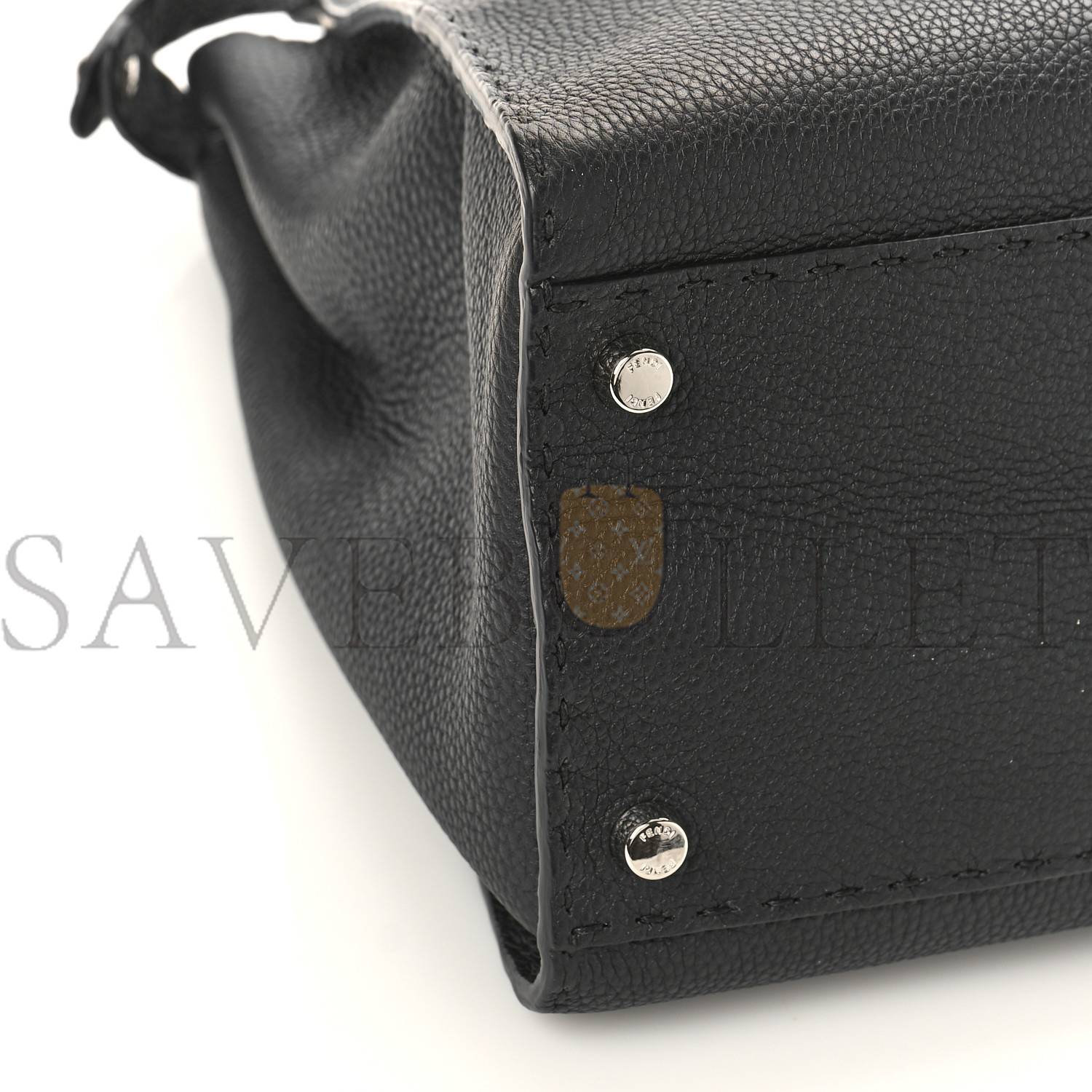 F**di cuoio romano selleria bi-color large peekaboo iconic satchel black mou (15.5*12*7cm)