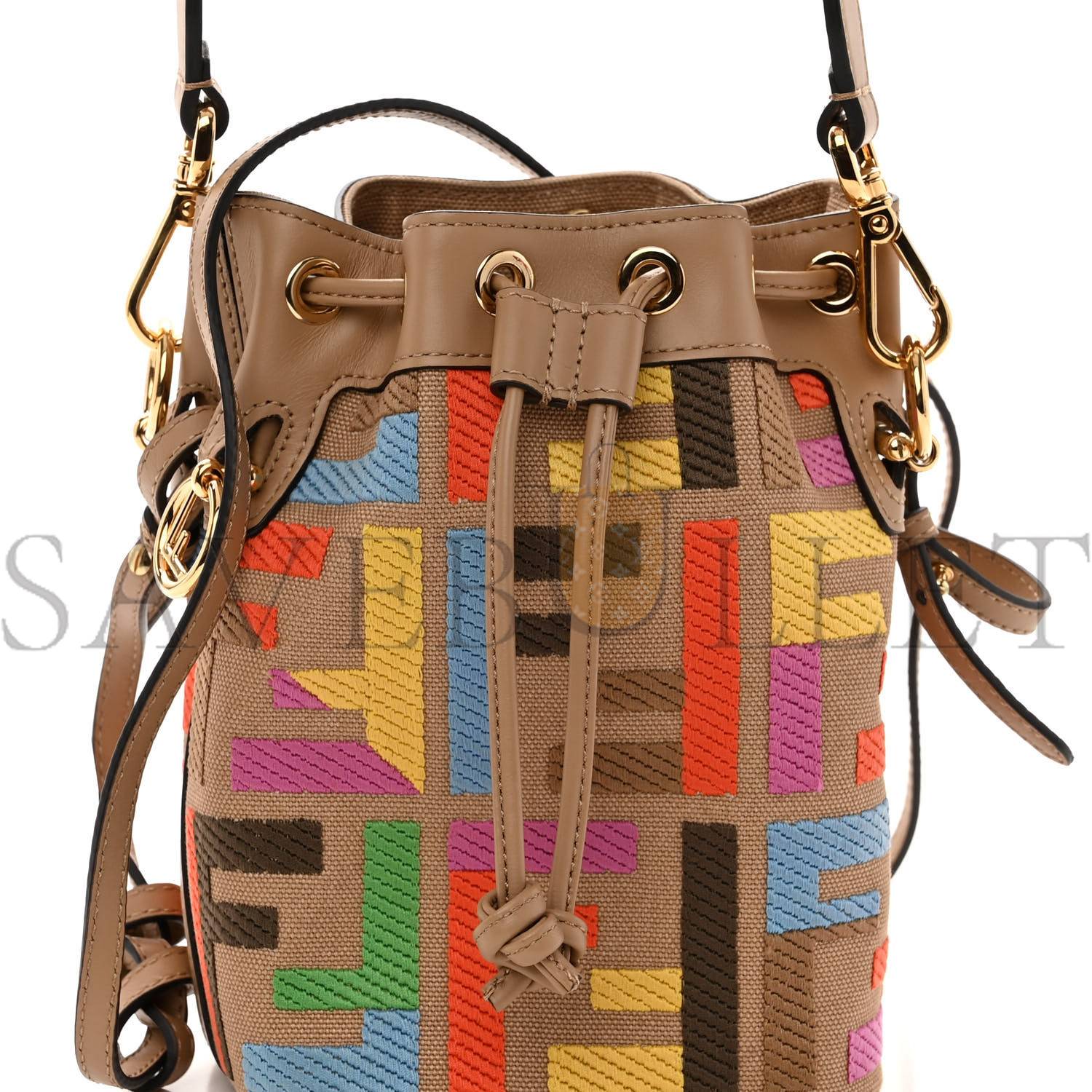 F**di canvas vitello king f is F**di ff multicolor embroidered mini mon tresor bucket bag multicolor cuoio (18*12*10cm)