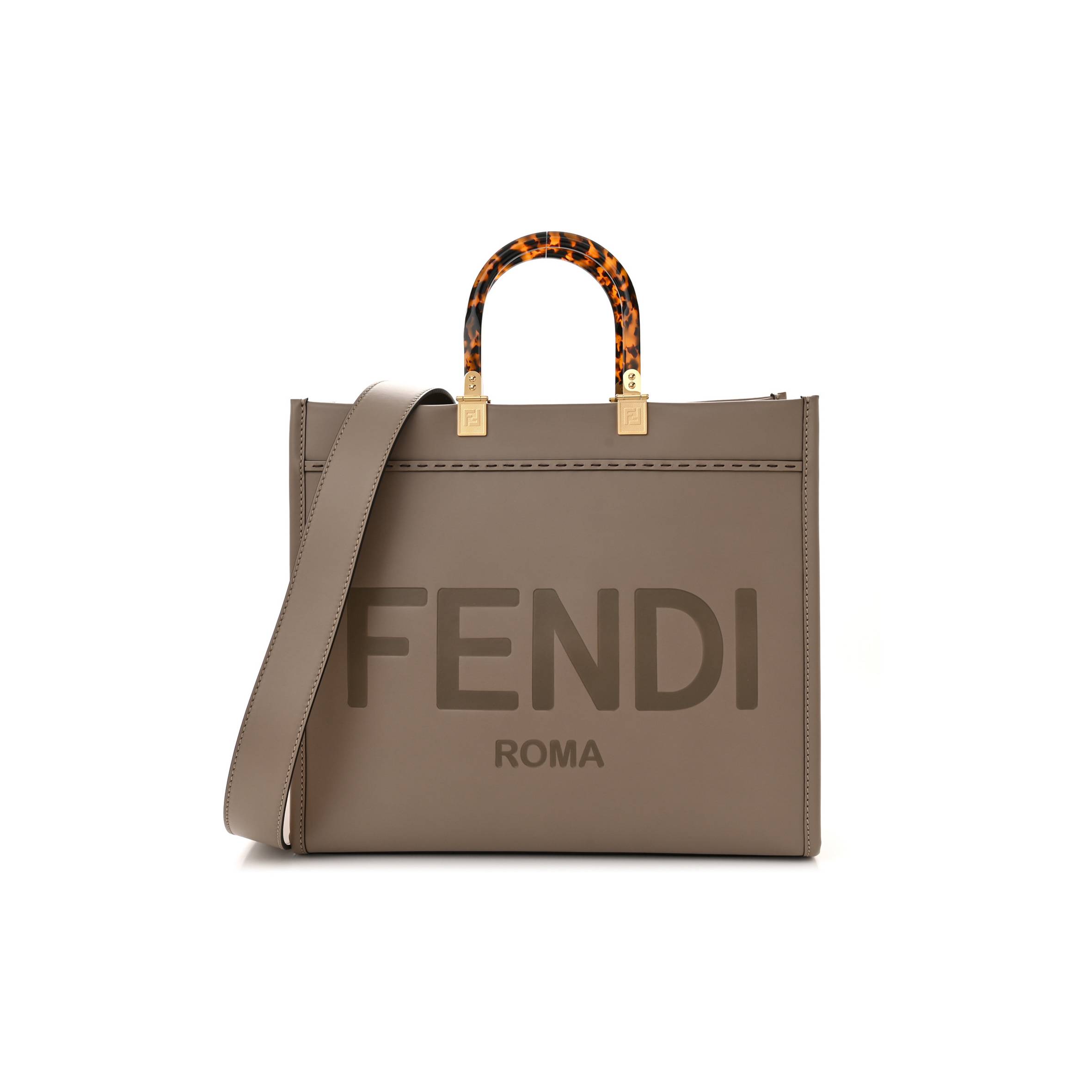 F**di vitello king plexiglass logo embossed medium F**di sunshine shopper tote tortora (36*30*15cm)