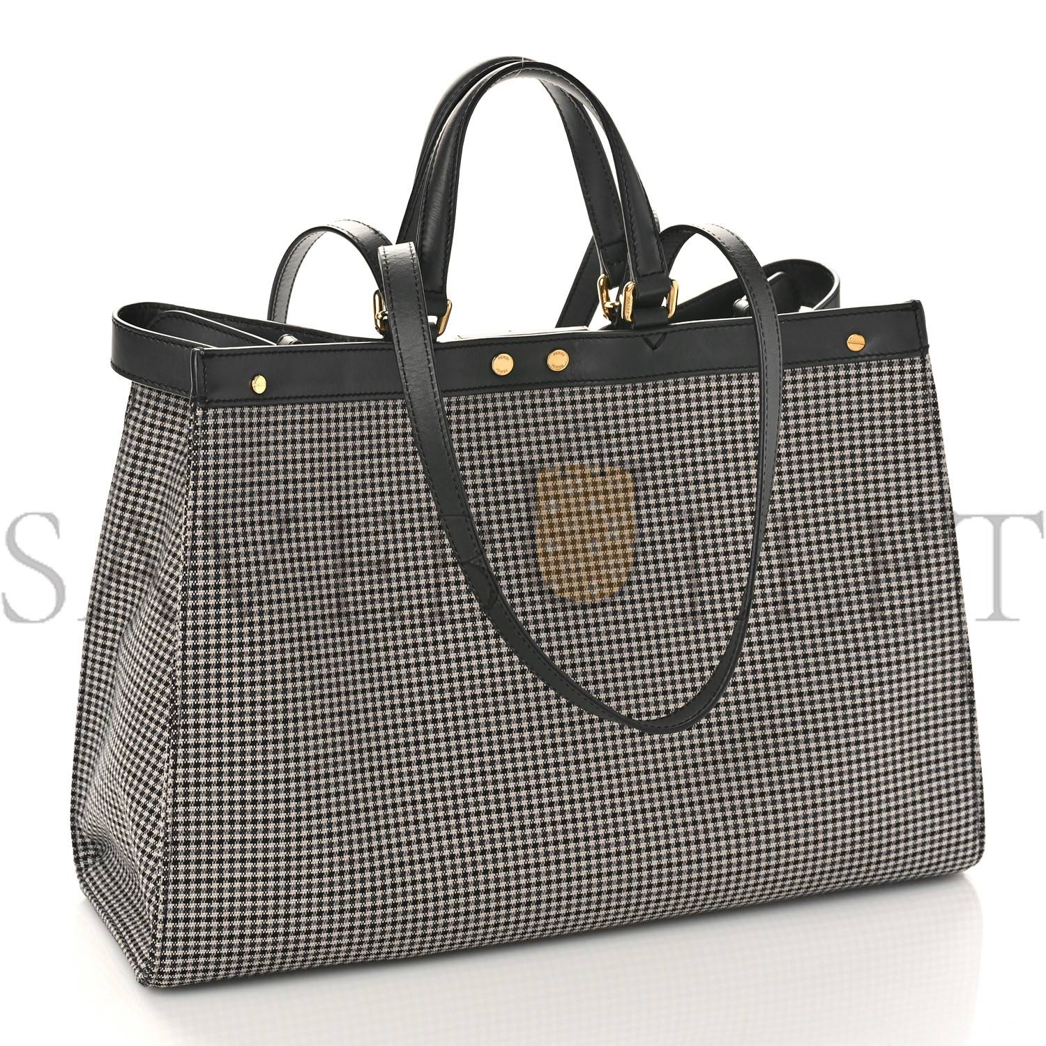 F**di wool vitello king houndstooth ff embroidered medium peekaboo x-tote grigio anthracite (41*29*16cm)