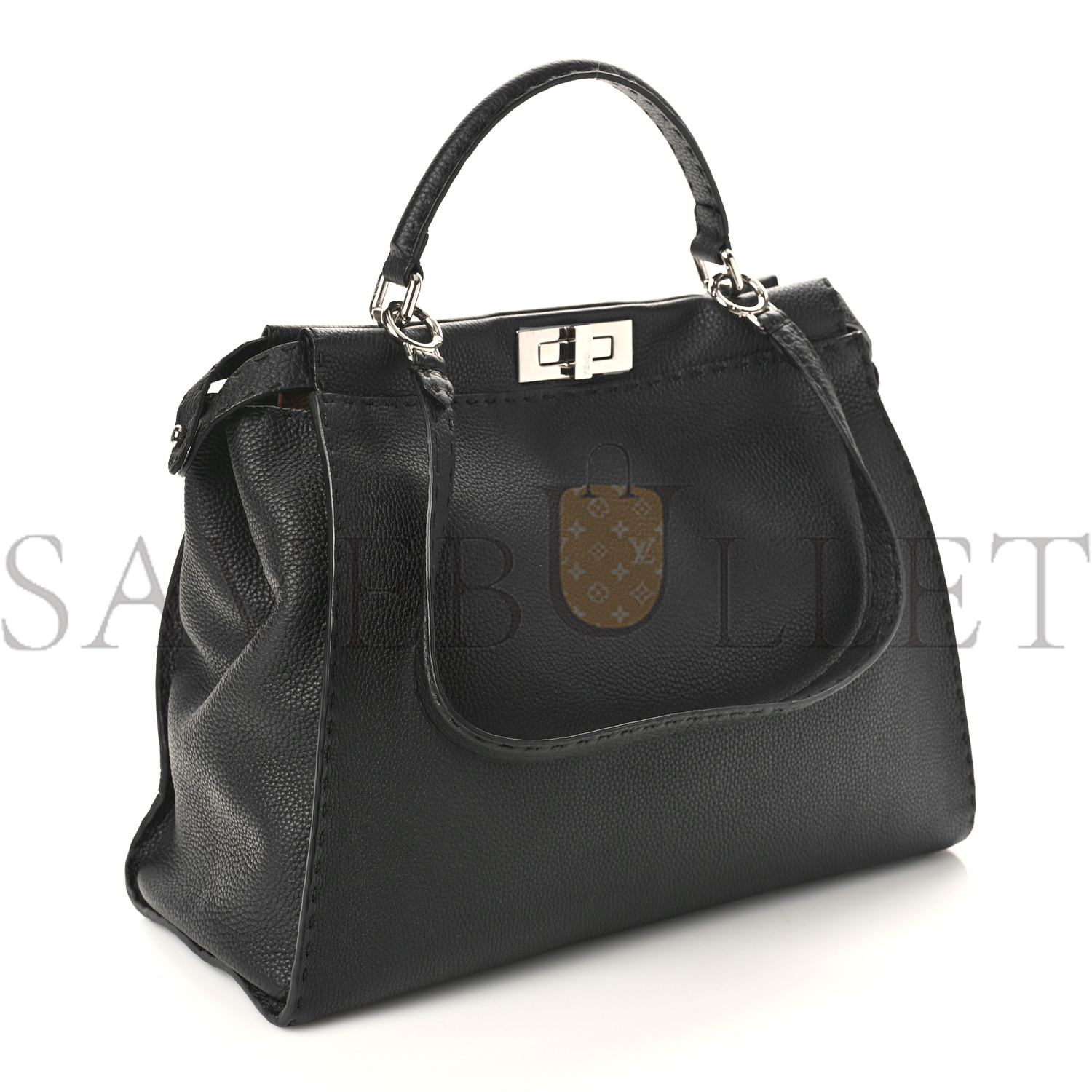 F**di cuoio romano selleria bi-color large peekaboo iconic satchel black mou (15.5*12*7cm)