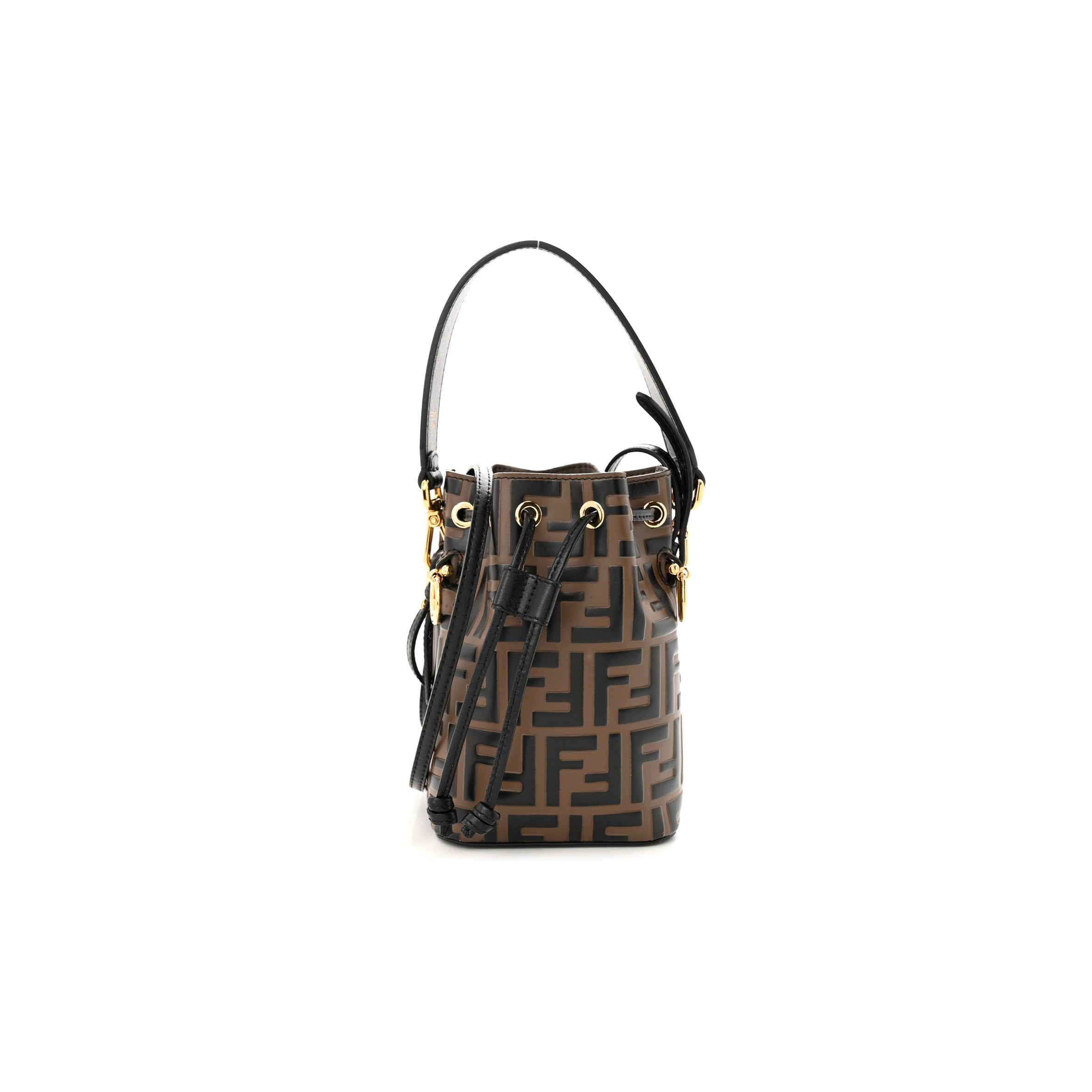 F**di vitello liberty f is F**di bi-color ff 1974 embossed mini mon tresor bucket bag maya black (18*12*10cm)