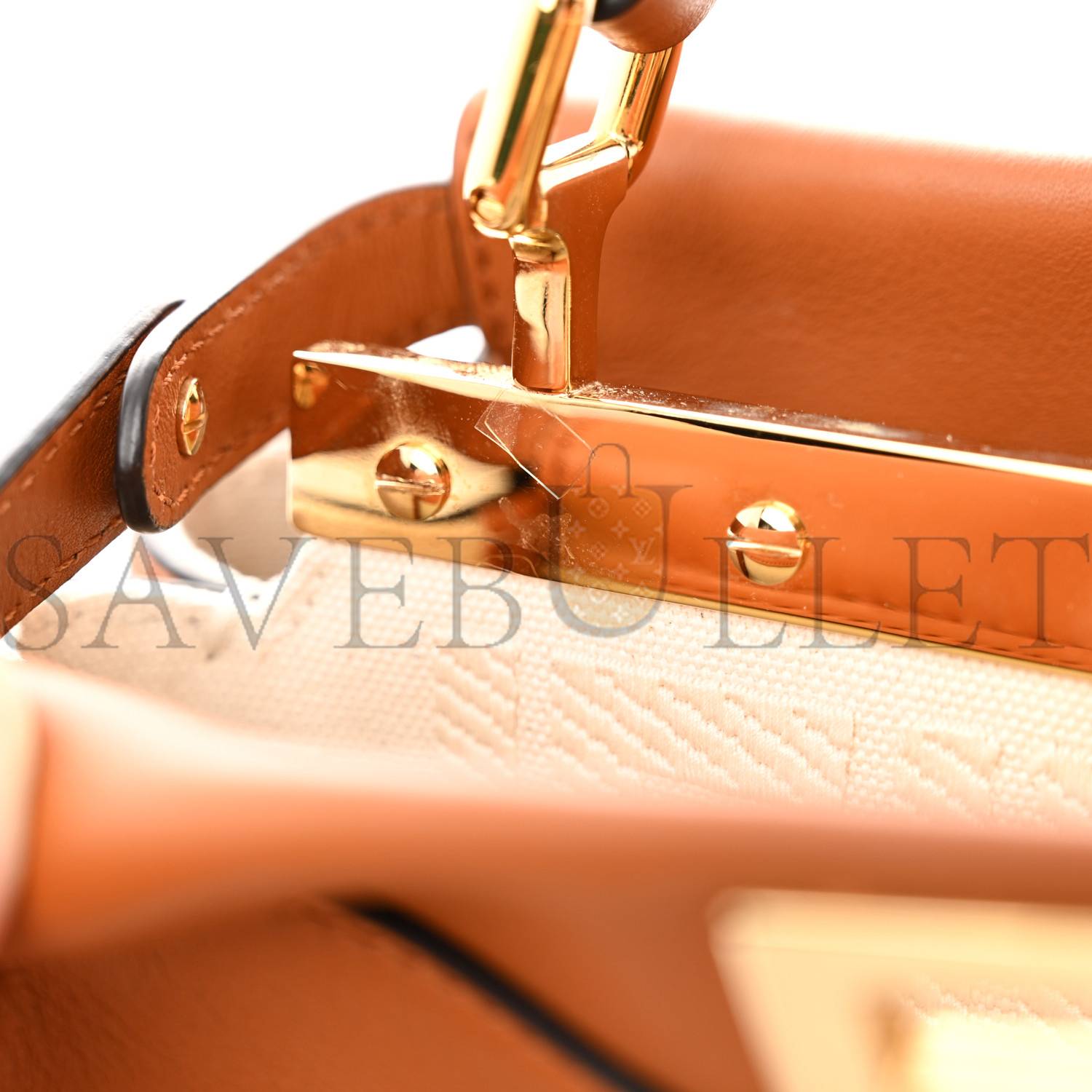 F**di vitello seta canvas ff embroidered mini peekaboo iconic satchel brandy grezzo (23*18*11cm)