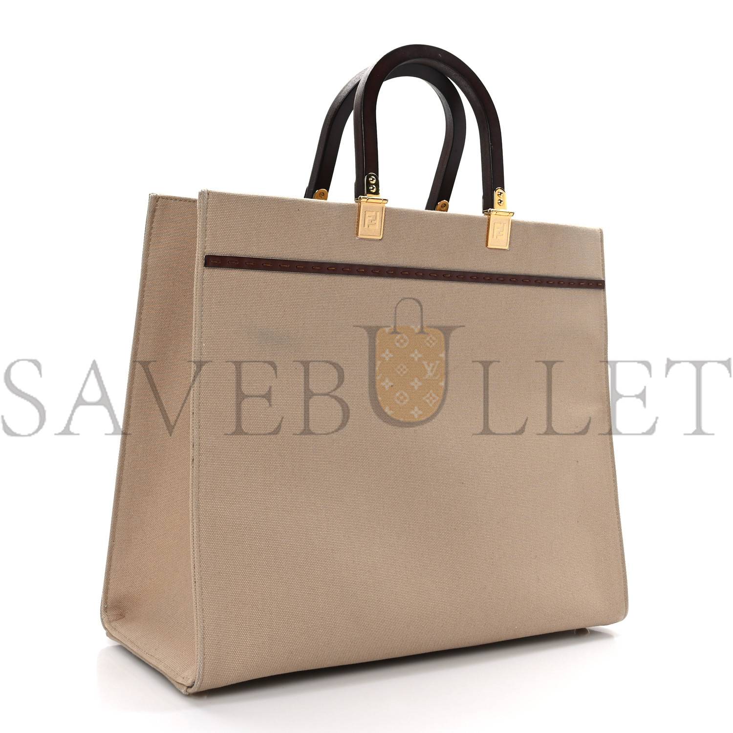 F**di canvas vitello king logo embroidered medium F**di sunshine shopper tote sand ghianda (35*30*15cm)