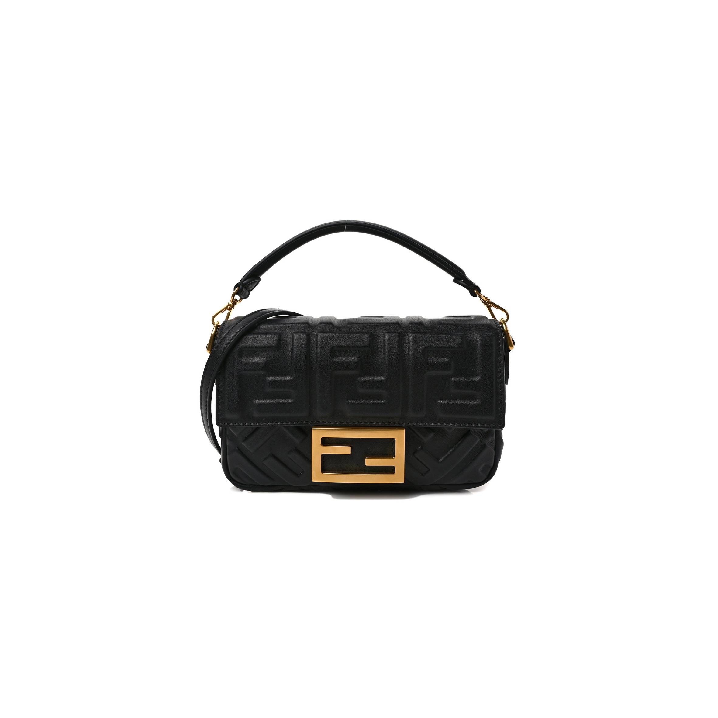 F**di nappa ff 1974 embossed mini baguette black (18*12*4cm)