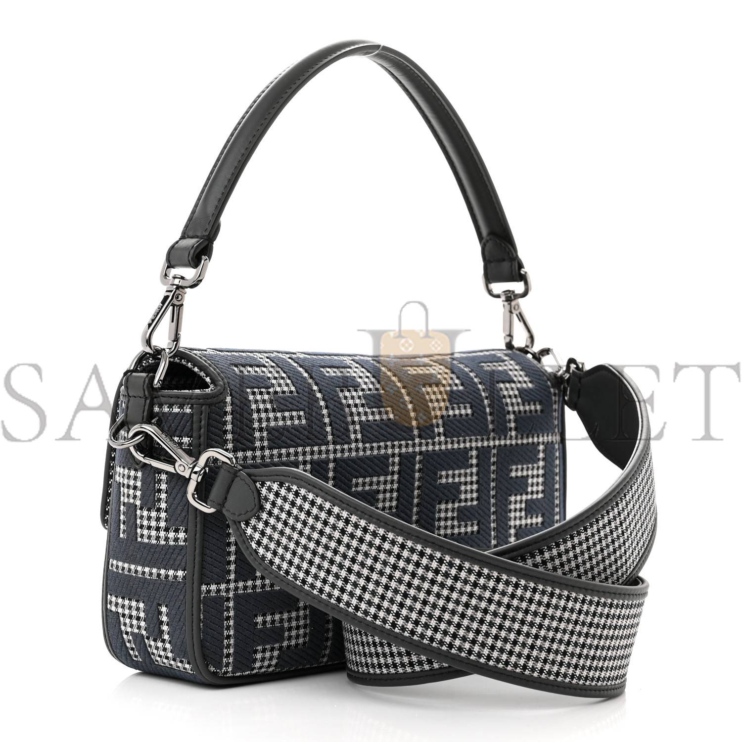 F**di wool vitello king houndstooth ff embroidered baguette grigio anthracite (27*17*6cm)