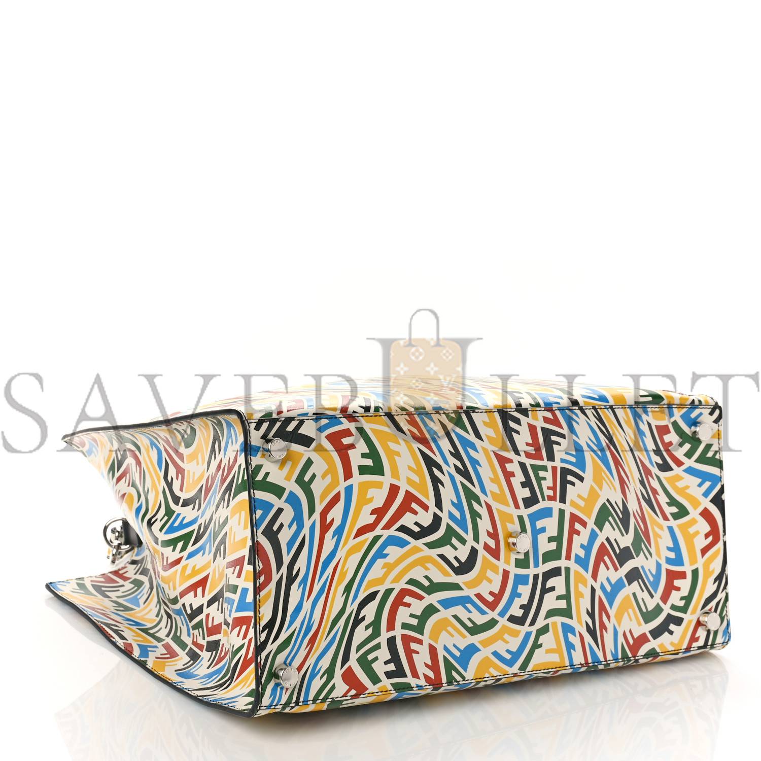 F**di x sarah coleman vitello grace light ff vertigo shopping tote white ice multicolor (40*34*18cm)