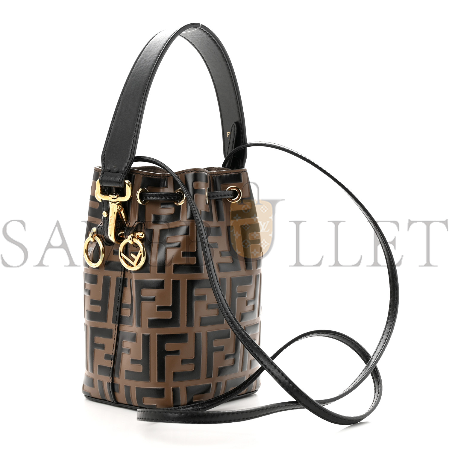 F**di vitello liberty f is F**di bi-color ff 1974 embossed mini mon tresor bucket bag maya black (18*12*10cm)