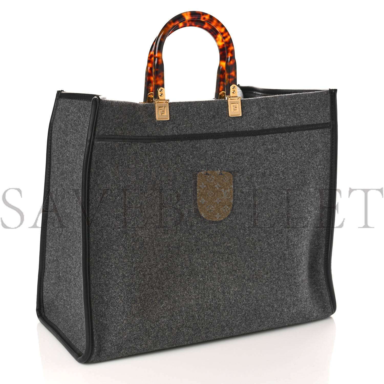 F**di melange flannel plexiglass satin logo embroidered threaded edge large F**di sunshine shopper tote grigio black (40*34*20cm)