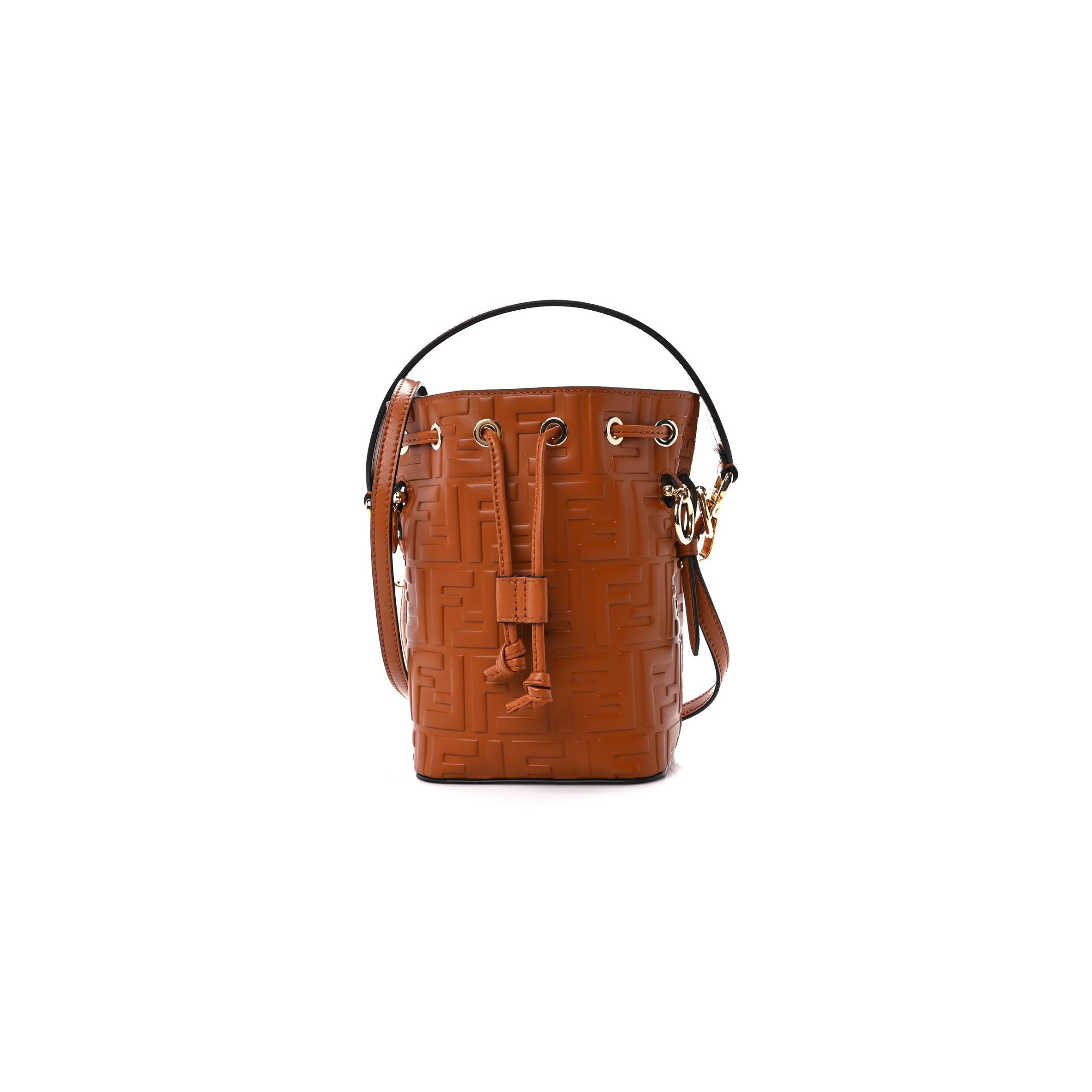 F**di vitello liberty f is F**di ff 1974 embossed mini mon tresor bucket bag brandy (20*13*11cm)