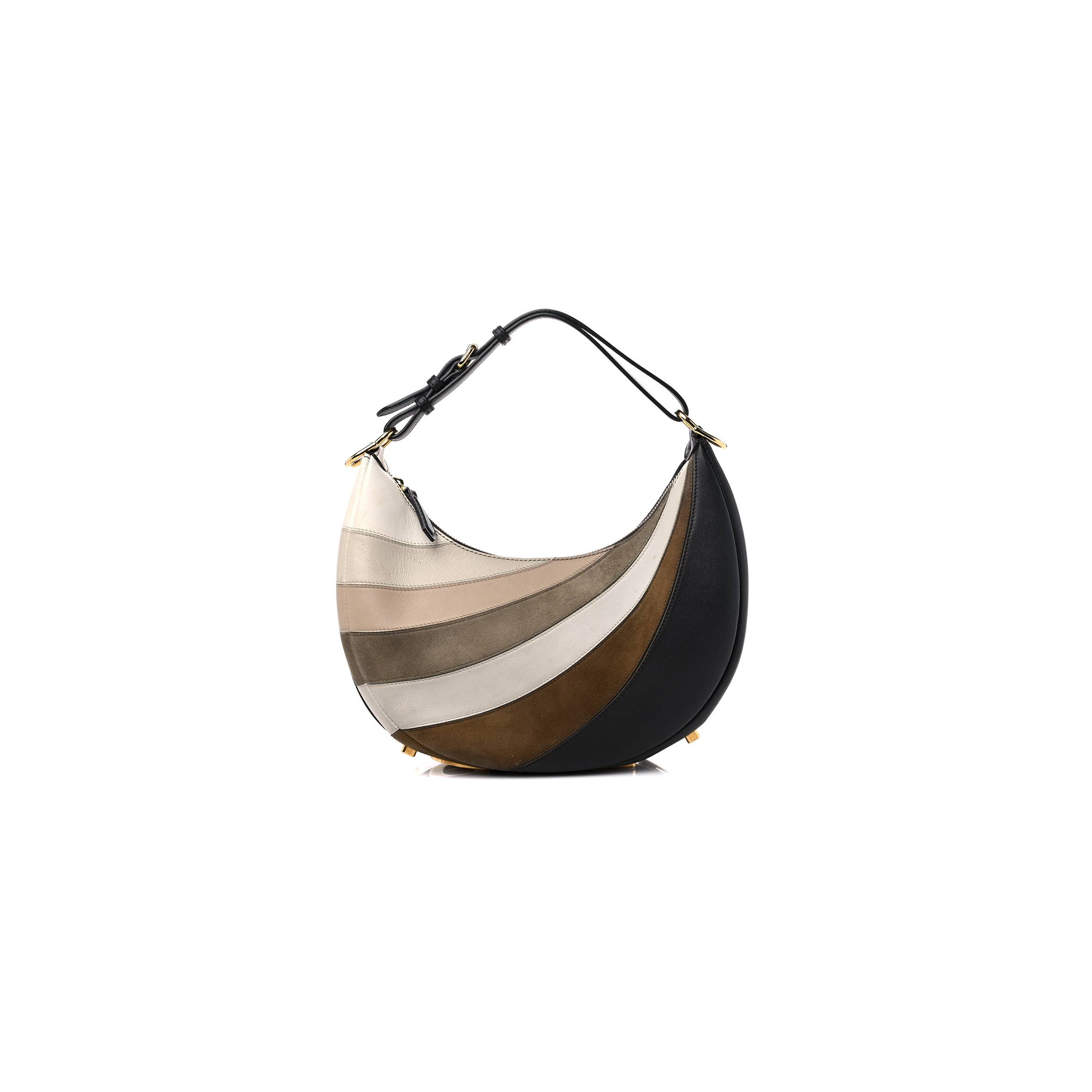 F**di vitello seta goatskin suede rainbow inlay small F**digraphy hobo bag grigio multicolor ebano (29*24.5*10cm)