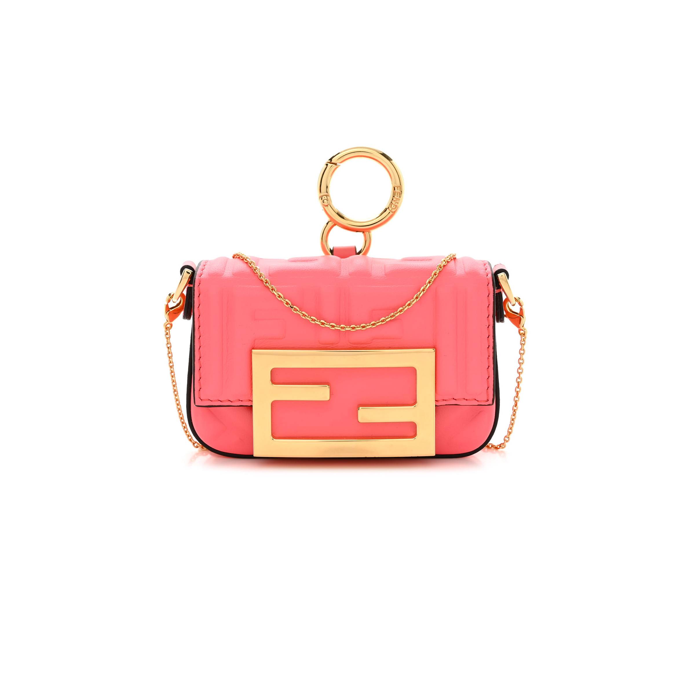 F**di nappa matisse ff embossed nano maxi buckle baguette charm pink dalia (11*7*3cm)