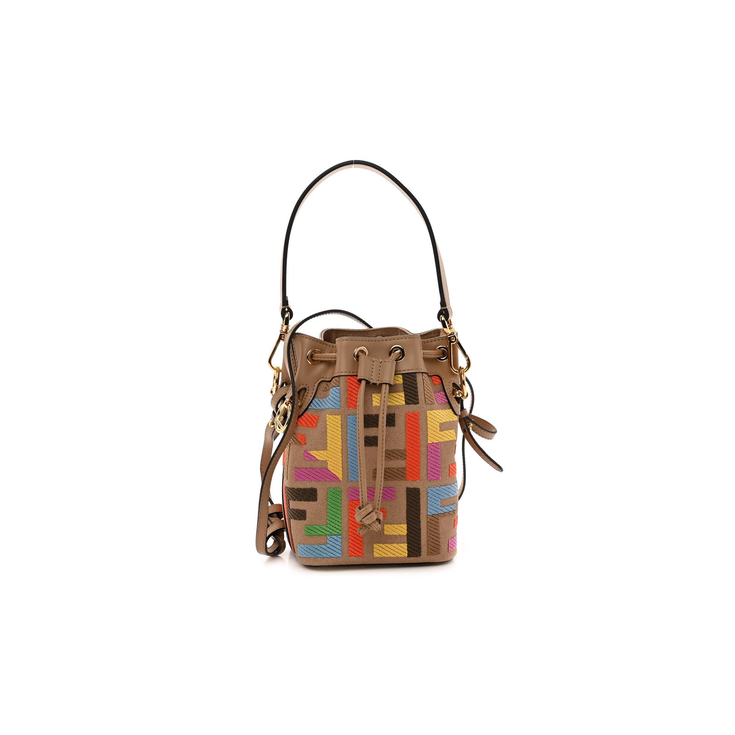 F**di canvas vitello king f is F**di ff multicolor embroidered mini mon tresor bucket bag multicolor cuoio (18*12*10cm)