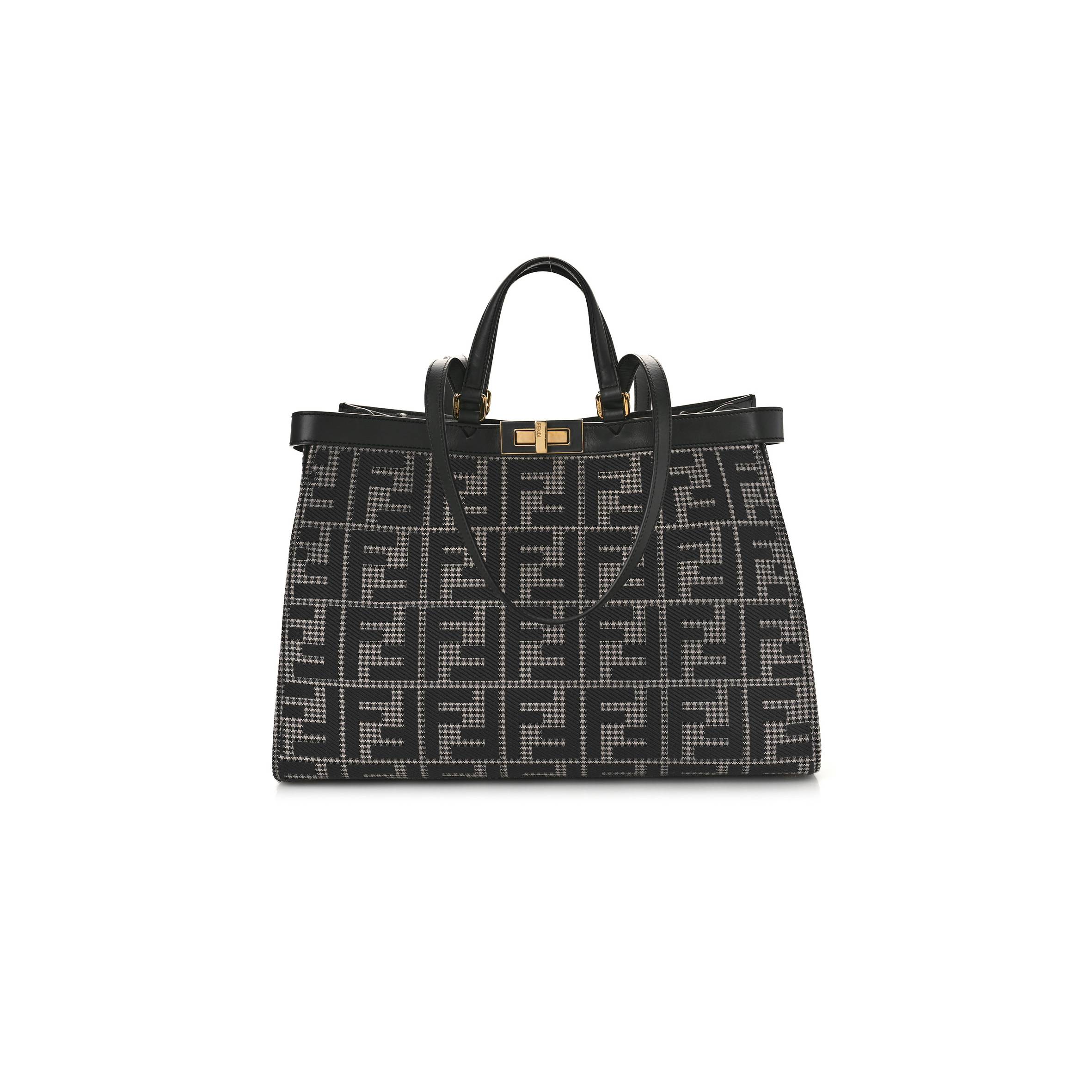 F**di wool vitello king houndstooth ff embroidered medium peekaboo x-tote grigio anthracite (41*29*16cm)