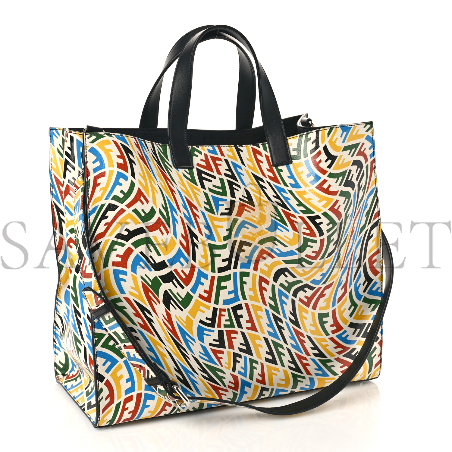 F**di x sarah coleman vitello grace light ff vertigo shopping tote white ice multicolor (40*34*18cm)