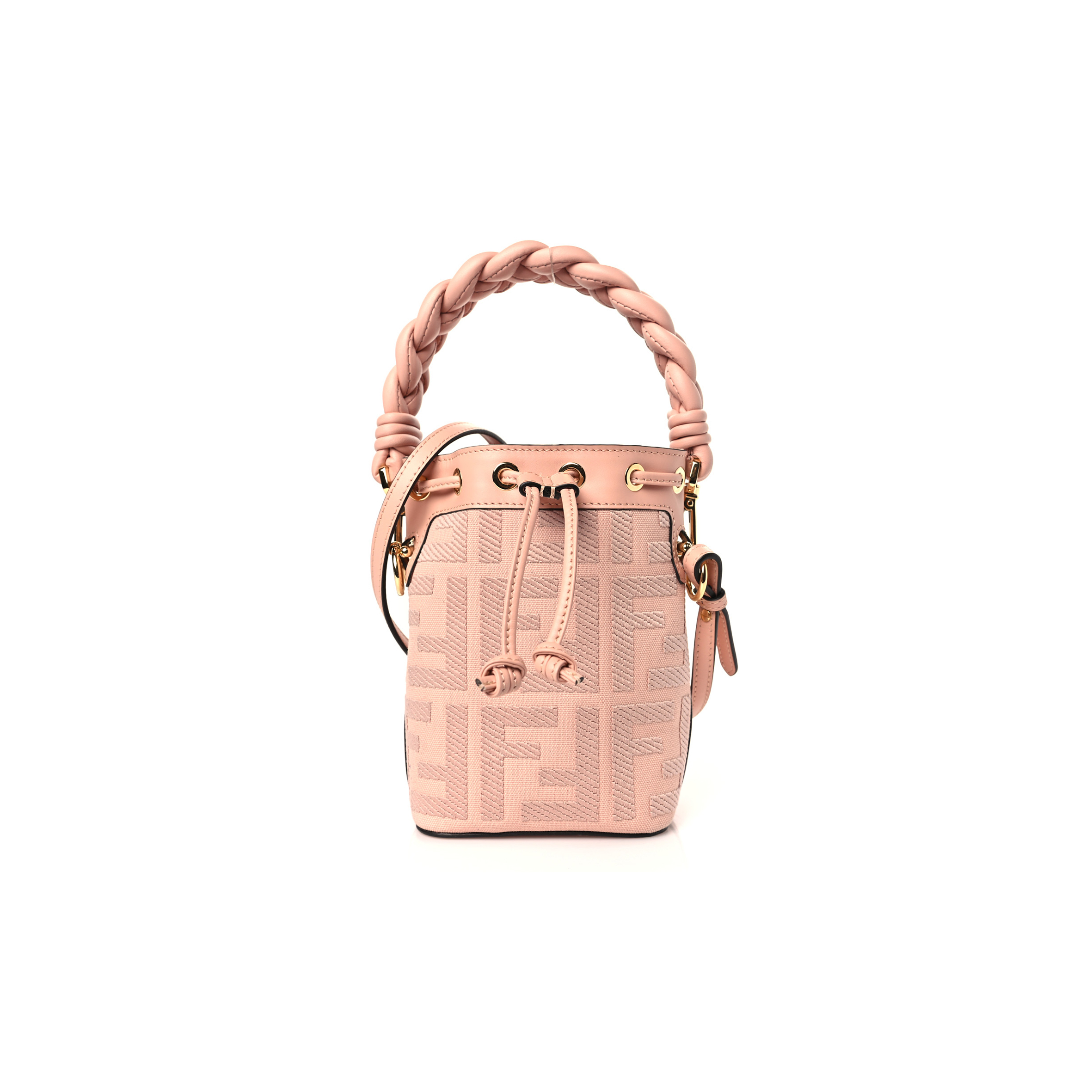 F**di canvas nappa f is F**di ff embroidered mini mon tresor bucket bag baby pink (18*12*10cm)