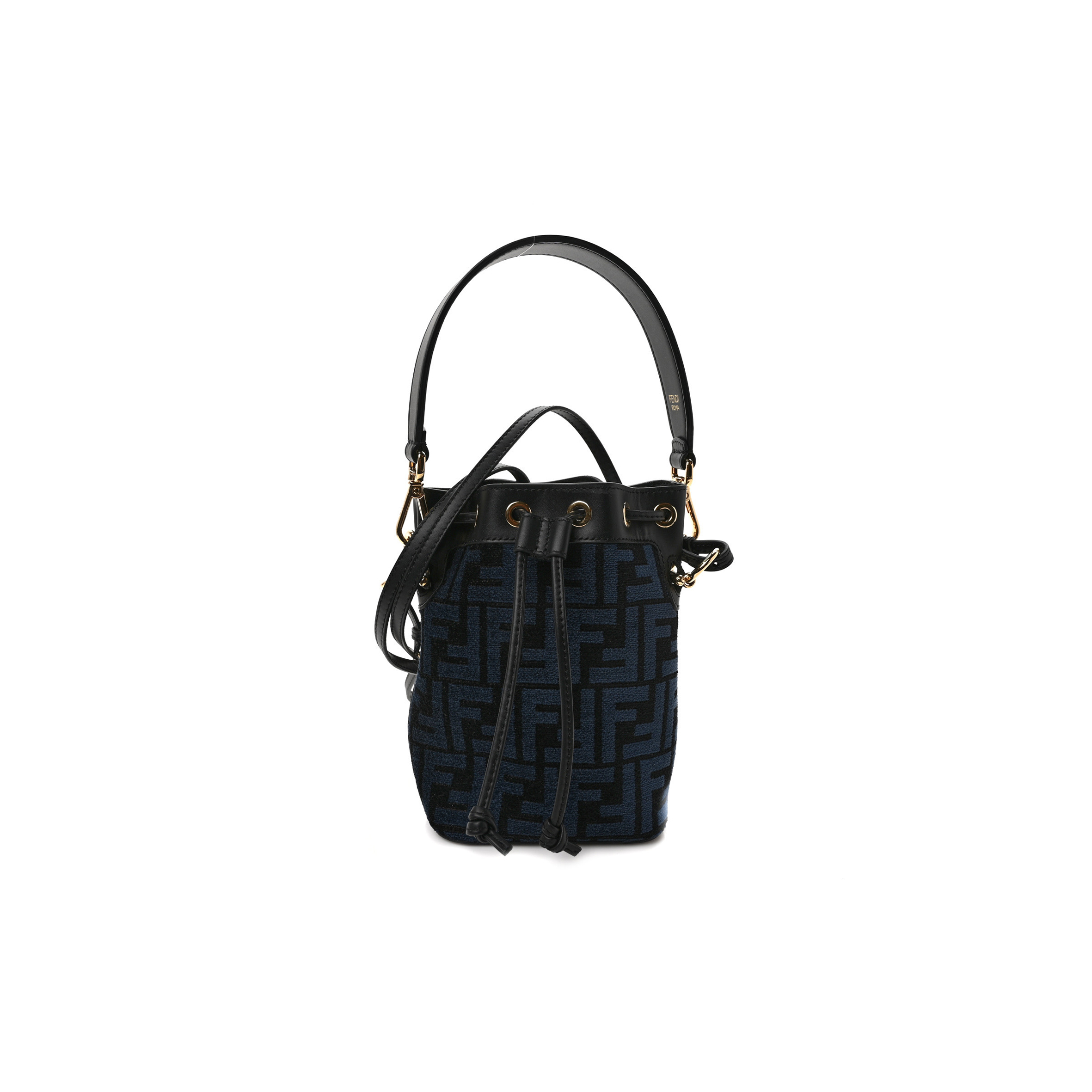 F**di chenille vitello king ff mini mon tresor bucket bag blue black (18*11*10cm)