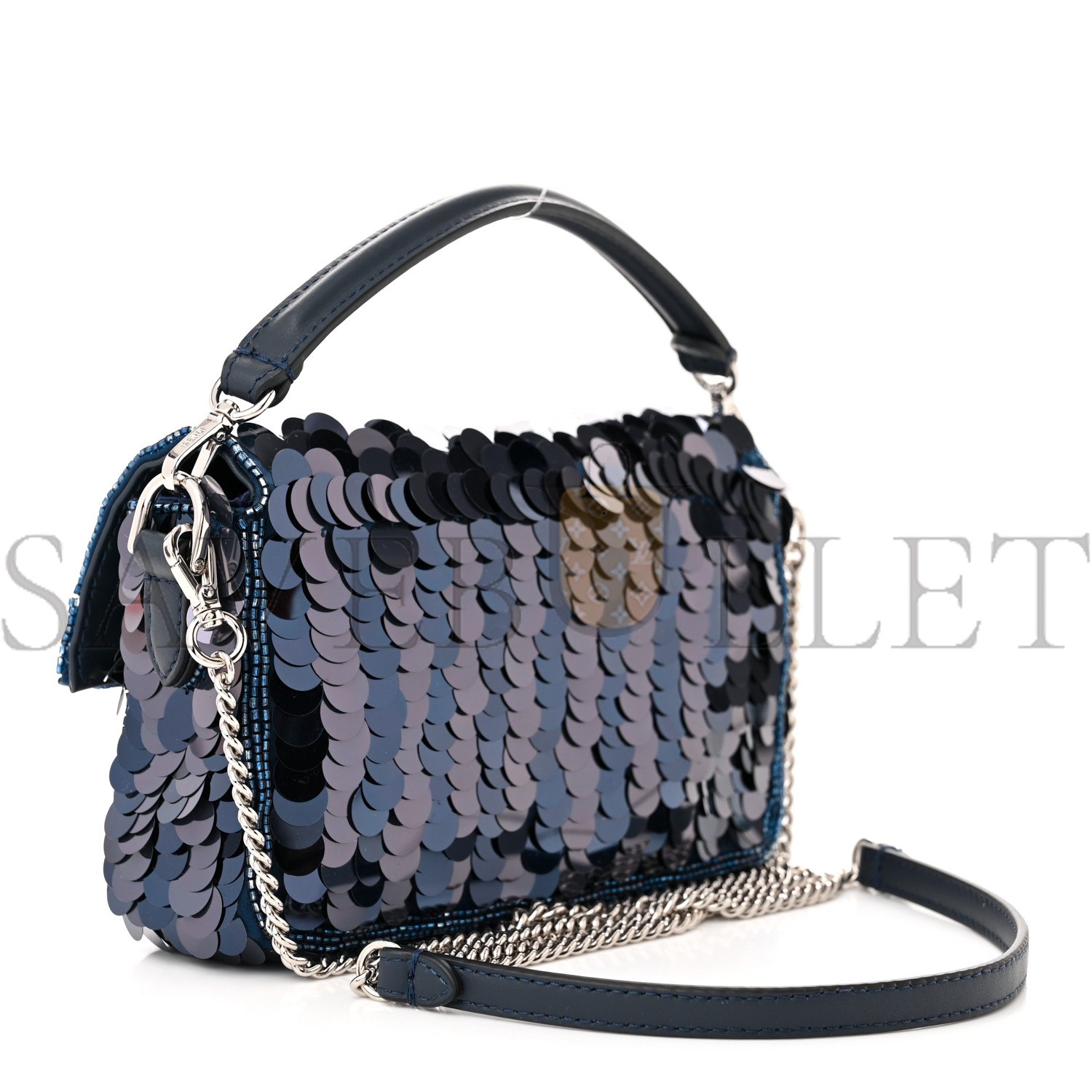 F**di sequin paillettes shiny nappa pequin mini baguette dark blue lunai (18*13*5cm)