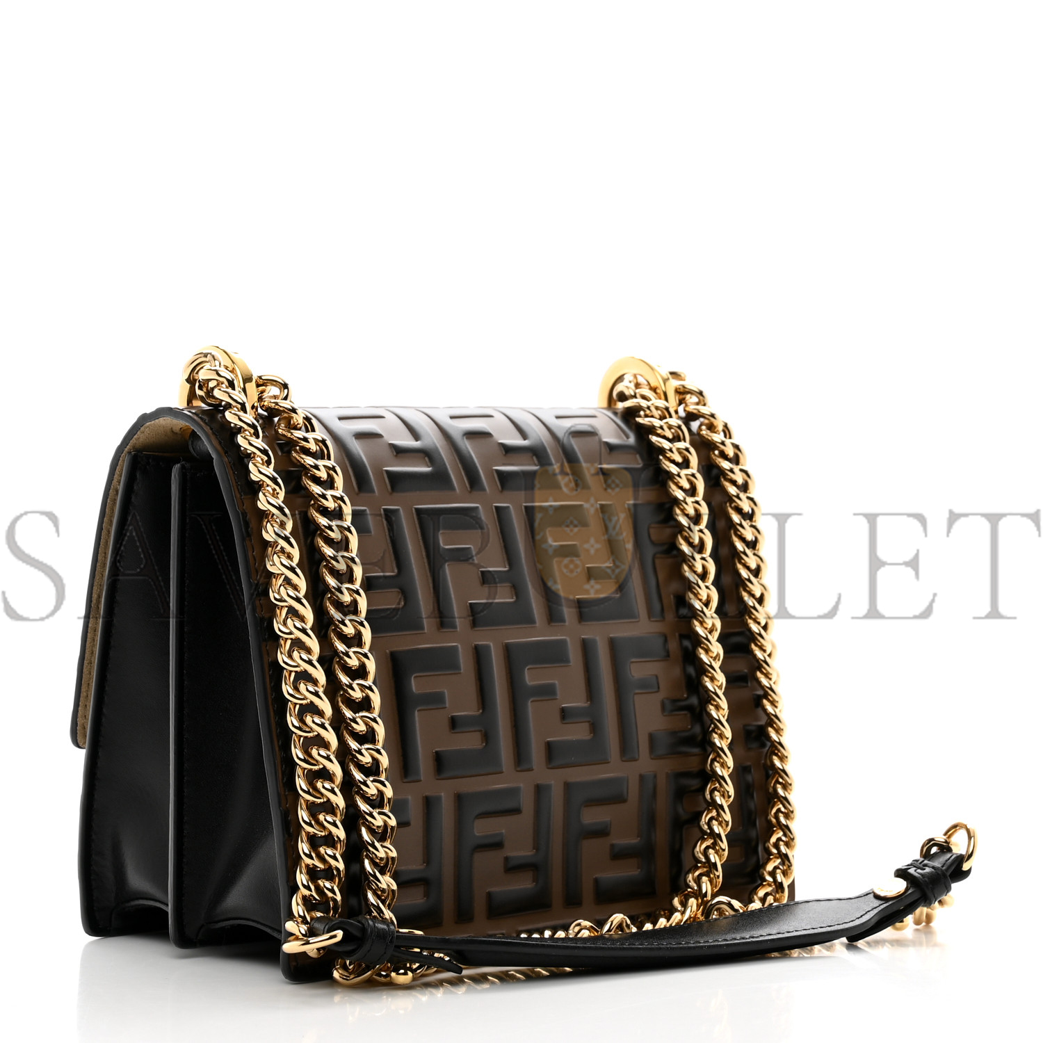 F**di vitello liberty bi-color ff 1974 embossed small kan u shoulder bag maya black (19*15*9cm)