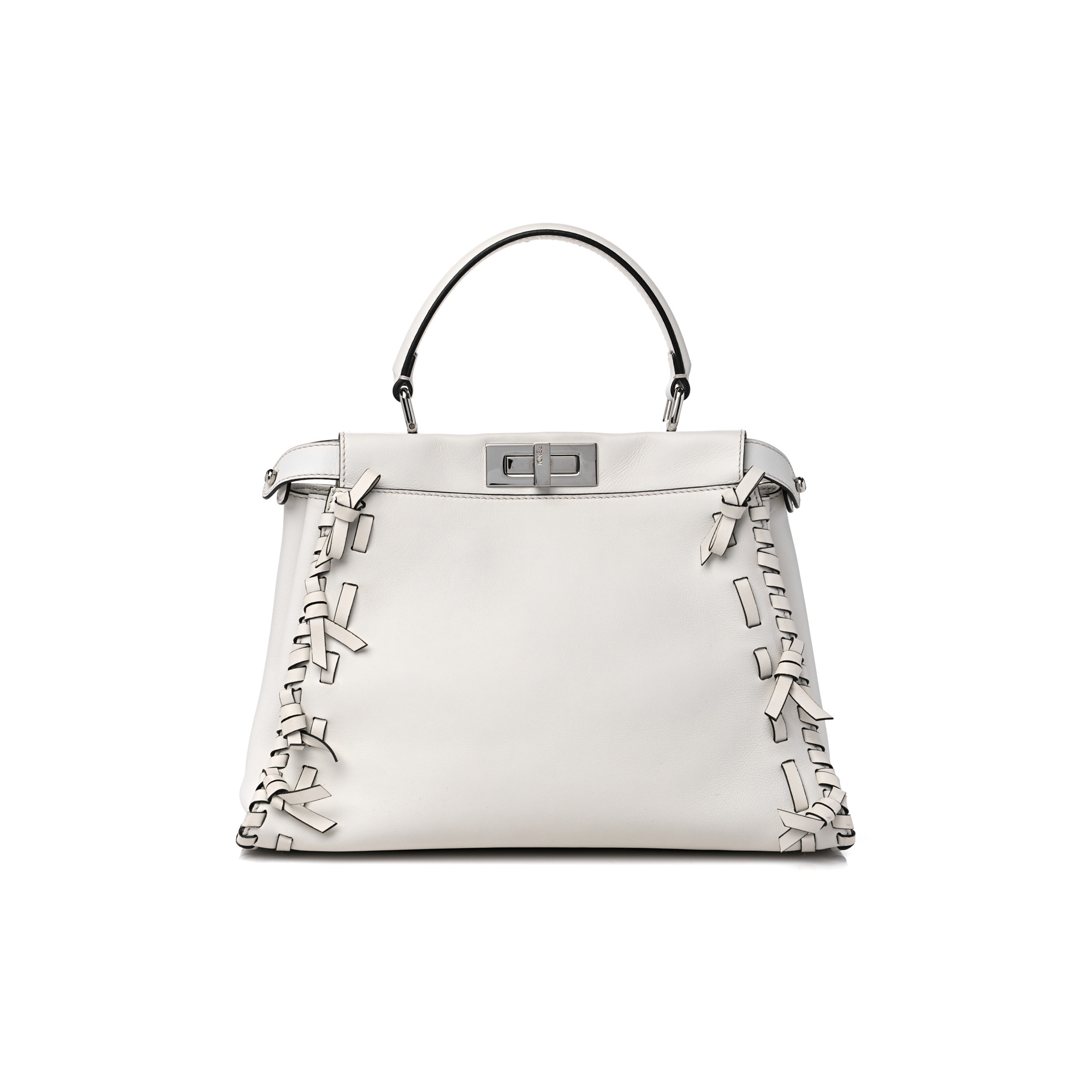 F**di vitello seta century nappa whipstitch medium peekaboo iconic satchel white (34*26*14cm)