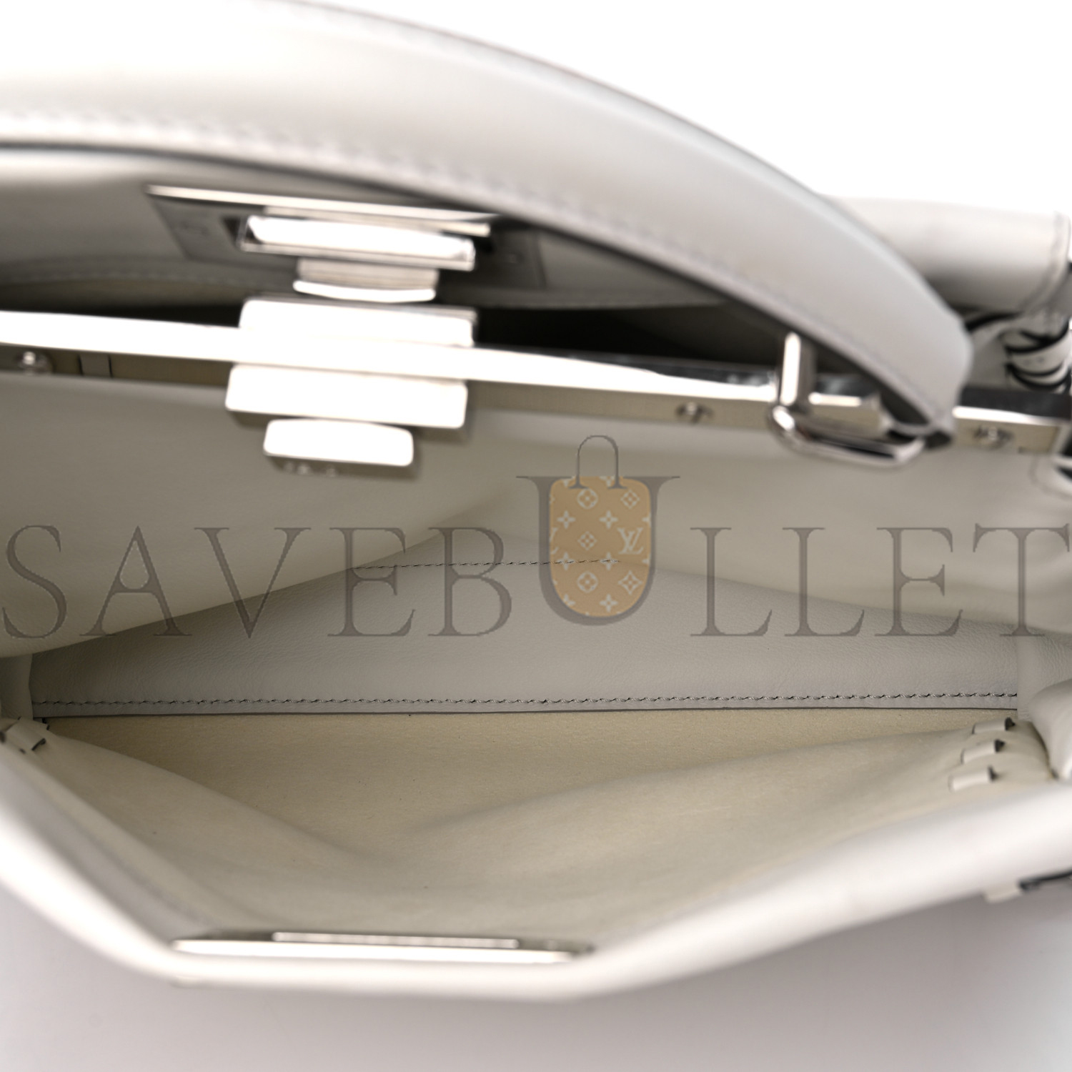 F**di vitello seta century nappa whipstitch medium peekaboo iconic satchel white (34*26*14cm)