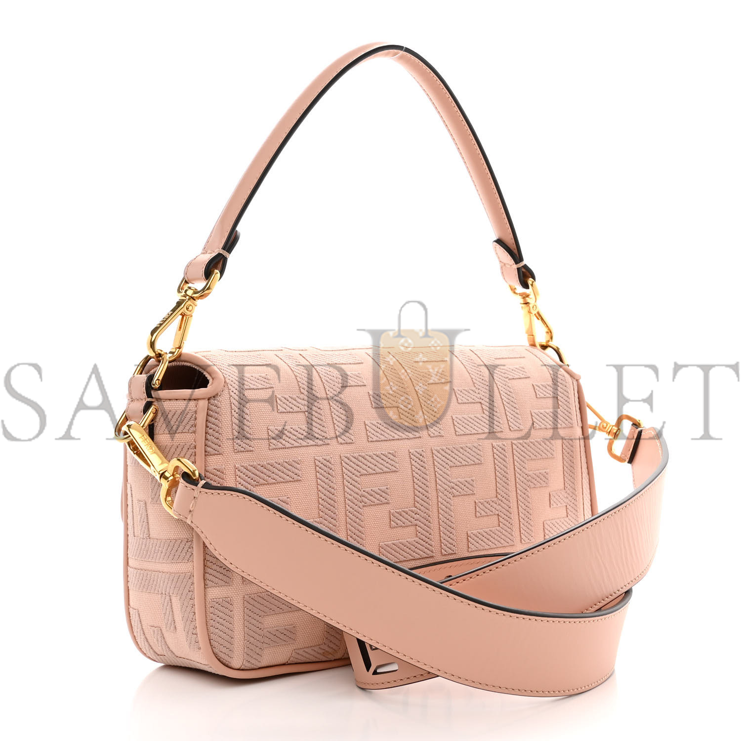 F**di canvas vitello king extra strap ff embroidered baguette baby pink (27*15*6cm)