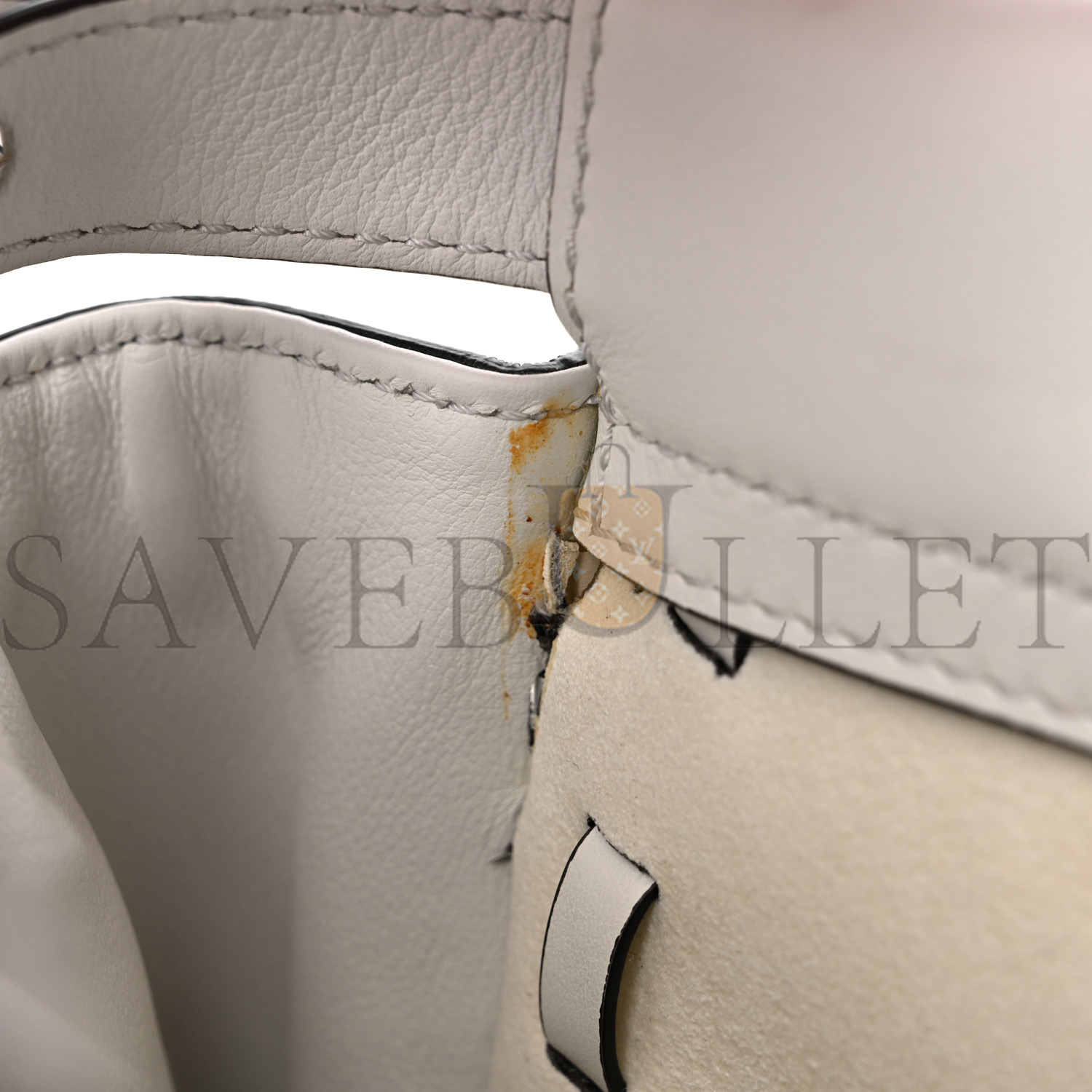 F**di vitello seta century nappa whipstitch medium peekaboo iconic satchel white (34*26*14cm)