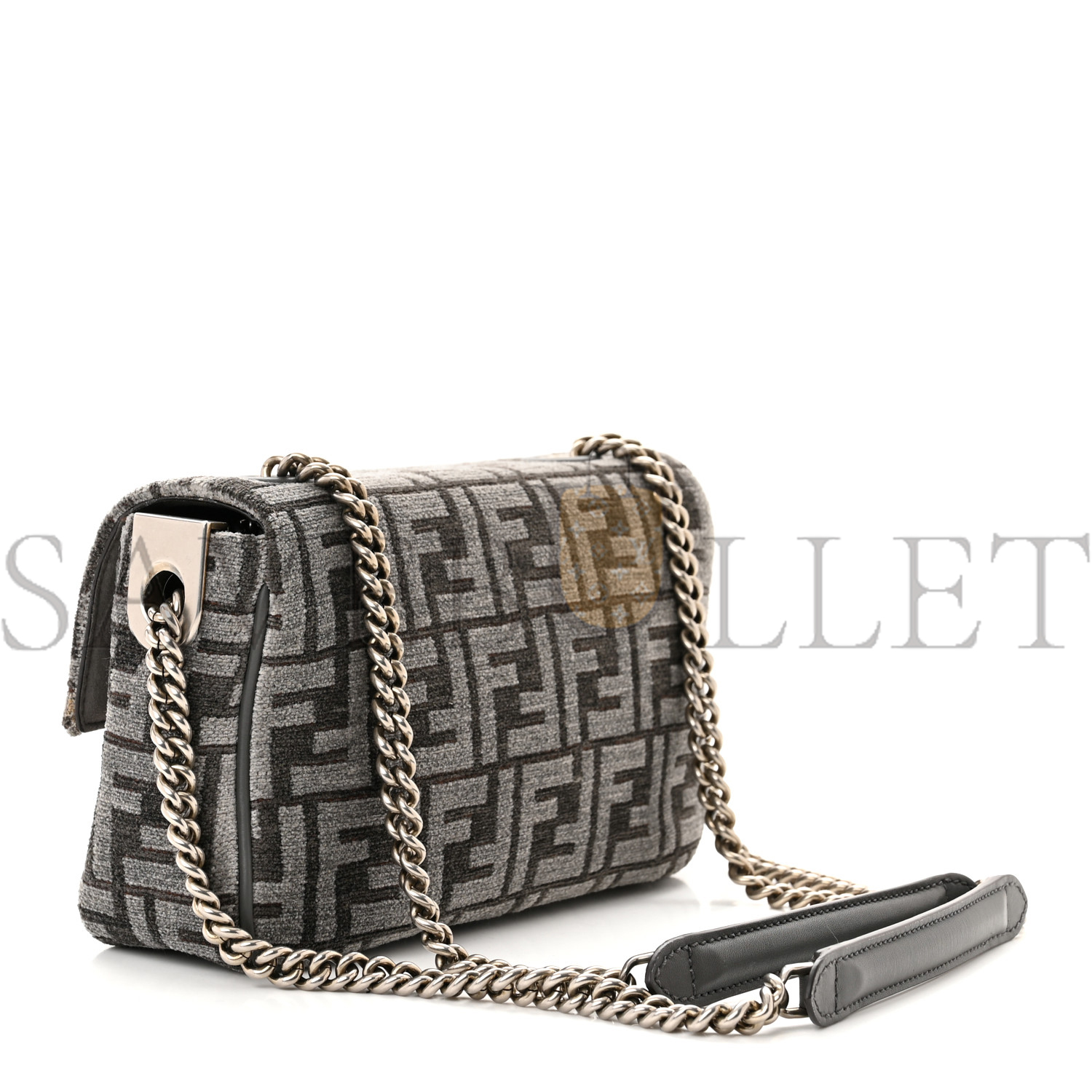 F**di chenille vitello seta ff midi chain baguette anthracite asfalto (22*13*6cm)