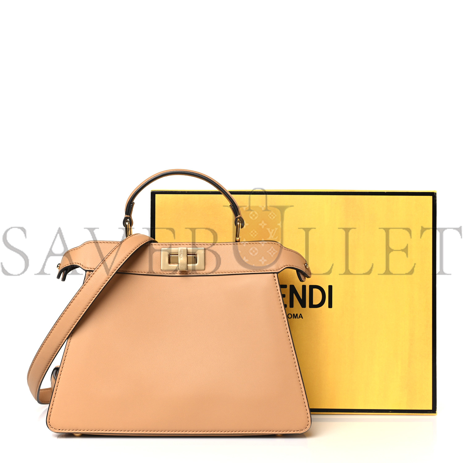 F**di vitello seta nappa bi-color small peekaboo i see u satchel miele scuro light rose tortora (27*20*11cm)