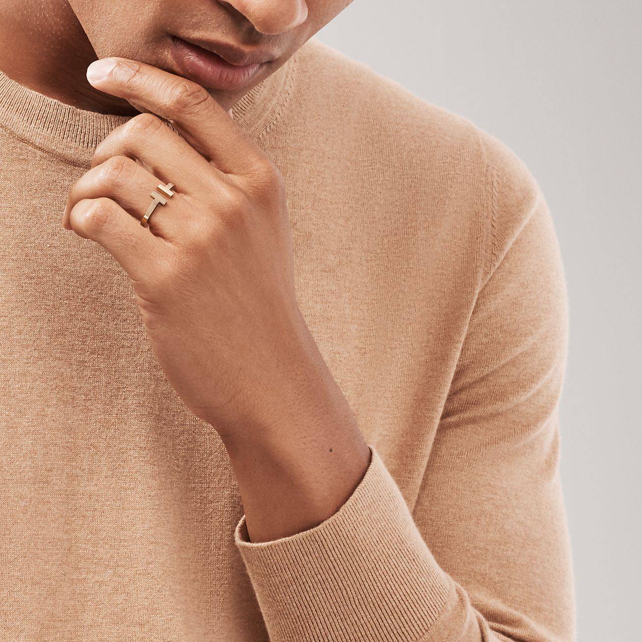 T*f*ny t square ring in rose gold