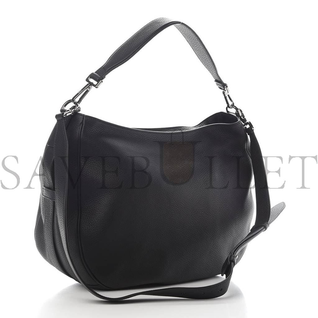 D*or grained calfskin saddle soft bag black (31*27*12.7cm)